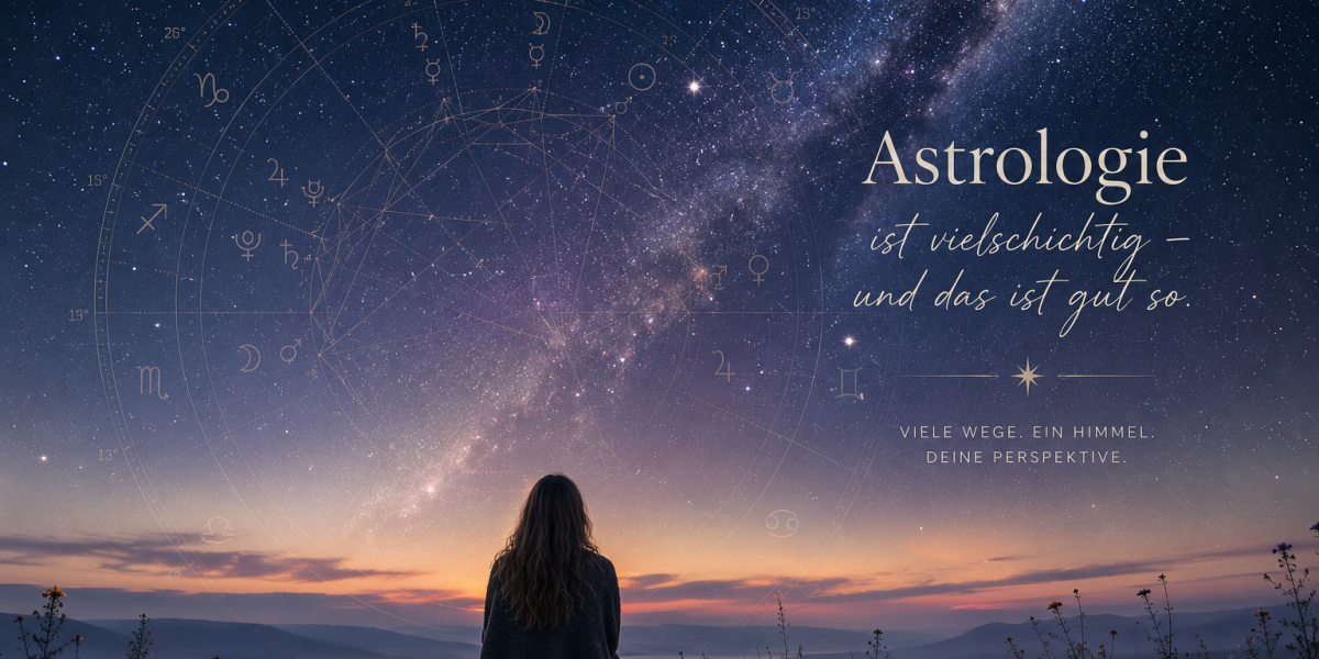 Sternenhimmel mit astrologischen Symbolen, Frau