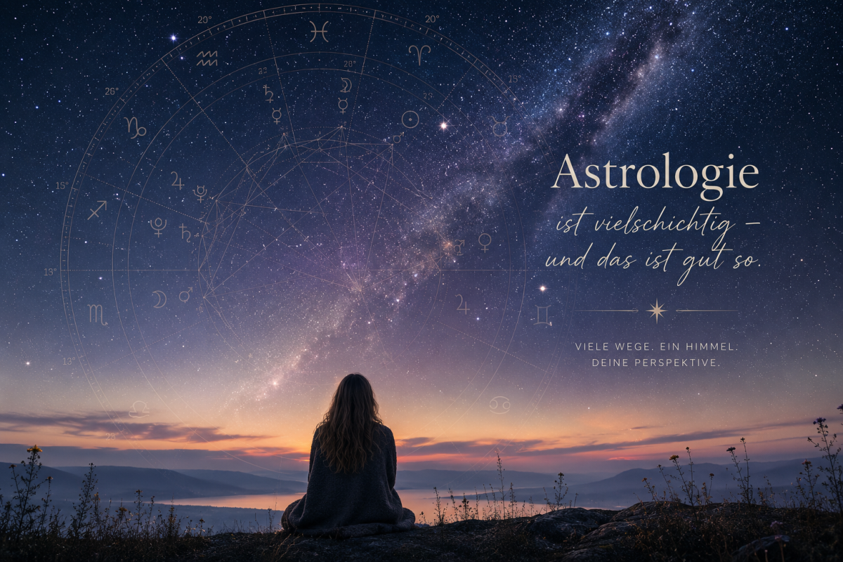 Sternenhimmel mit astrologischen Symbolen, Frau