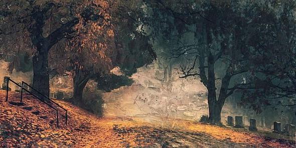 Friedhofsweg im Herbstnebel