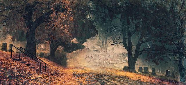 Friedhofsweg im Herbstnebel