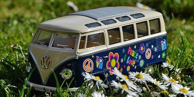 Flower Power Bus in Blumenwiese