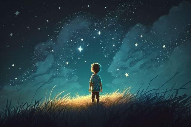 Kind unter dem Sternenhimmel